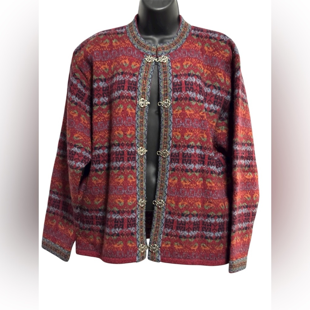 Newton Trading Co Wool Colorful Knit Cardigan with Decorative Clasps